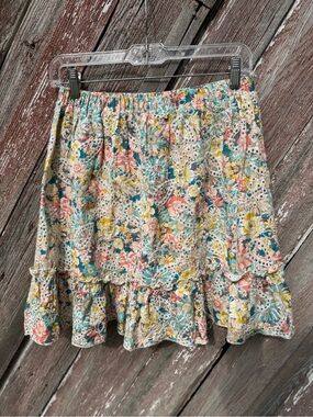 Solitaire Floral Embroidered Eyelet Ruffle Skirt L Cottagecore Boho